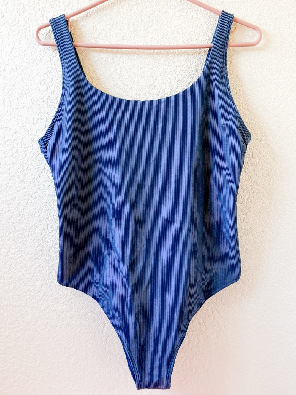 Abercrombie & Fitch Ribbed Navy One Piece Swimsuit High Leg Size L